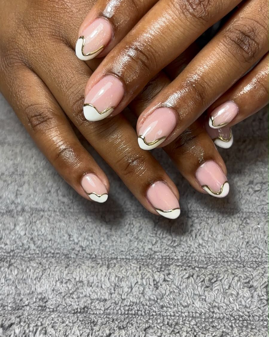 White wave French nails with gold line